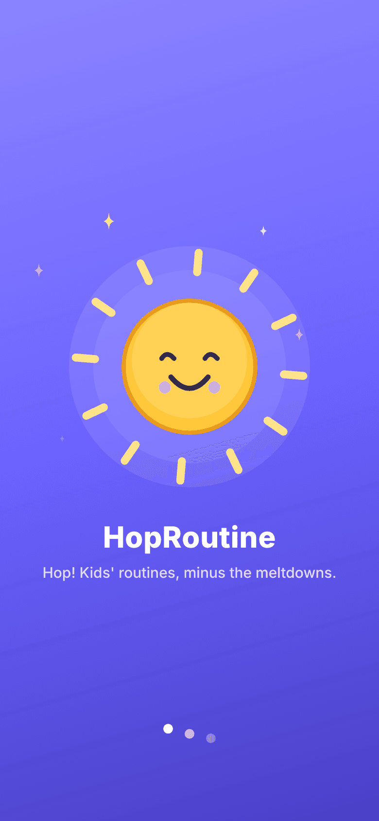 HopRoutine loading screen: sun mascot, title and tagline