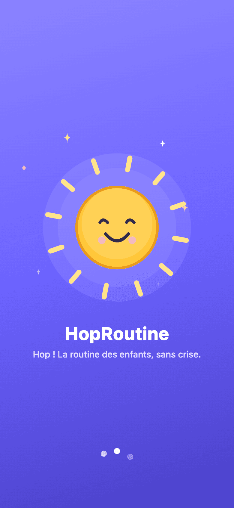 Écran de chargement HopRoutine : soleil mascotte, titre et accroche